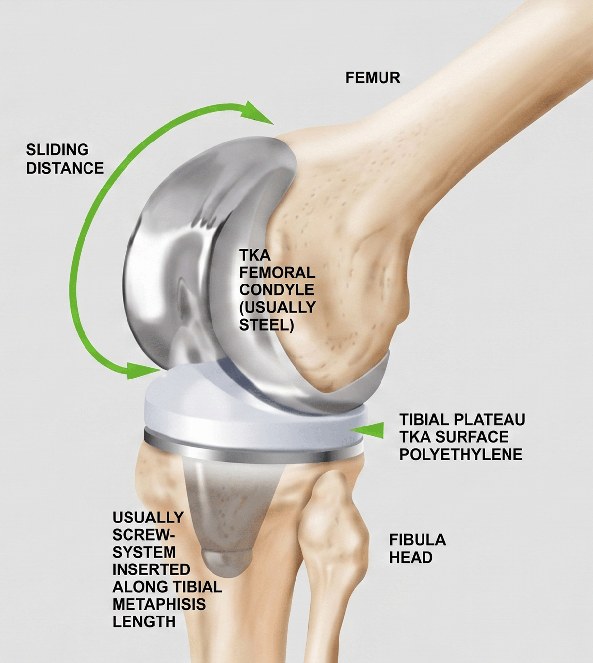 Figure 1: <p>The sketch is completed with the main parts of TKA. Inset, the most important anatomical parts are marked. Note that the femur condyles are made of steel variants, and the tibial plateau is made of polyethylene. [Google free images, Dr. Albrecht, knee and cartilage specialist, website, <a href="https://www.knieschmerzen-wien.at/albrechtchristian-en.html" target="_blank" rel="noopener noreferrer">https://www.knieschmerzen-wien.at/albrechtchristian-en.html</a> (accessed on 1 January 2017)], modified and drawn by Francisco Casesnoves.</p>