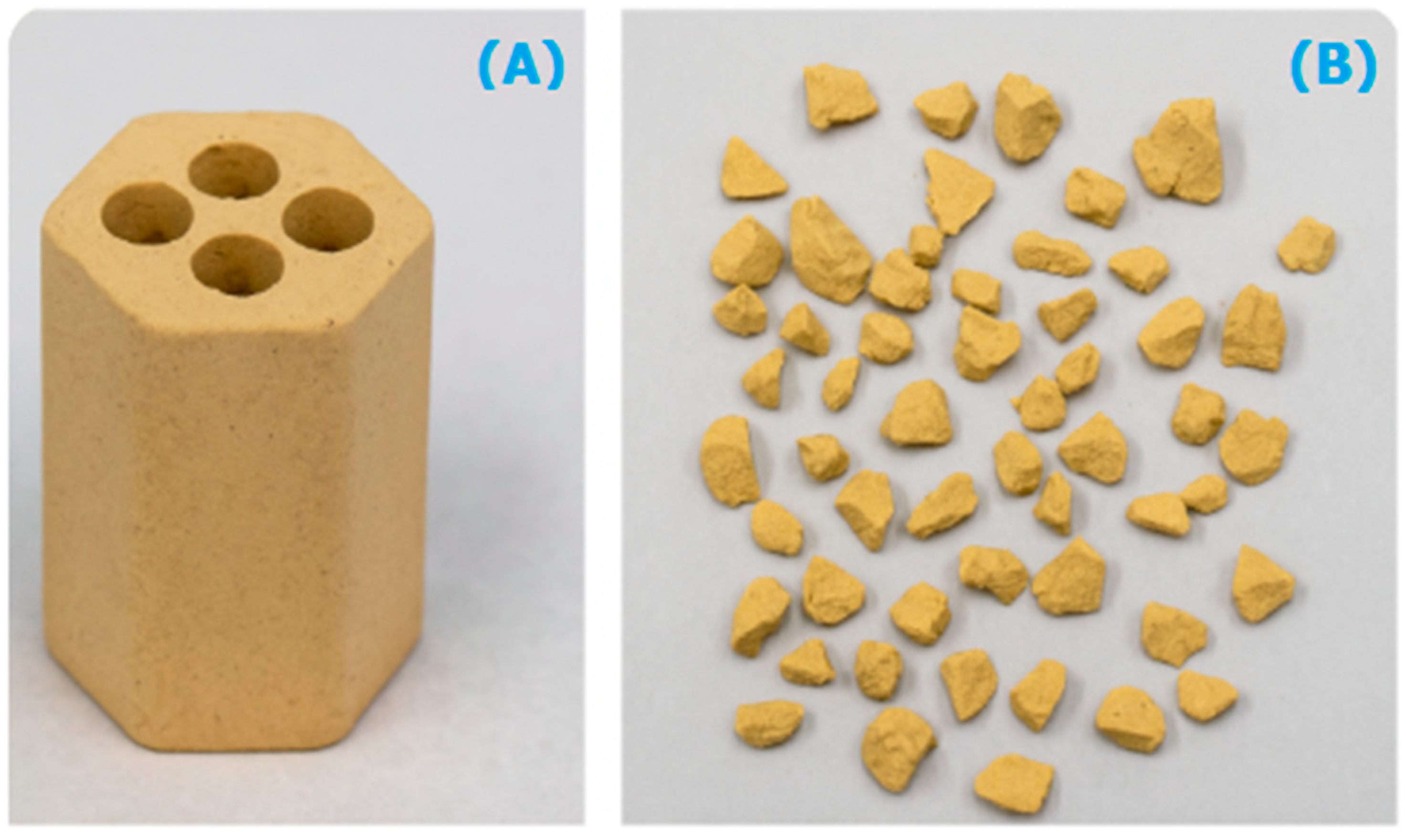 Figure 1: Fresh catalyst (A) Pellet and (B) particle.